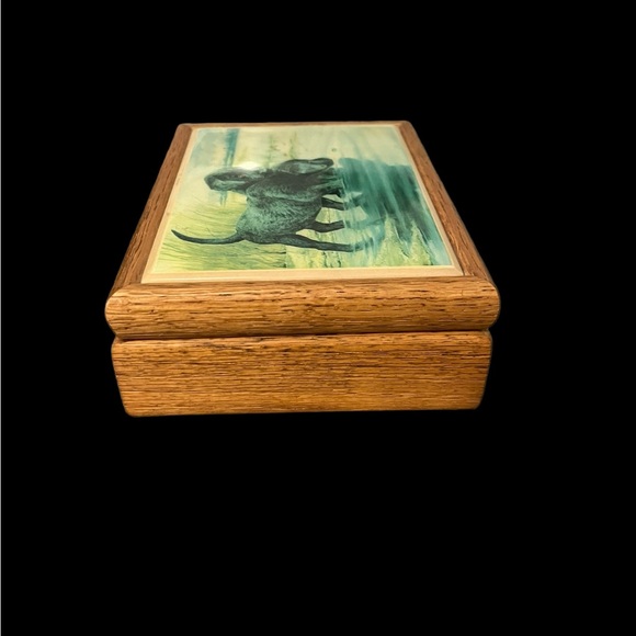 VTG Kimberly Graphic Art Tile Black Labrador Retrievers Wood Trinket Jewelry Box - Picture 4 of 11